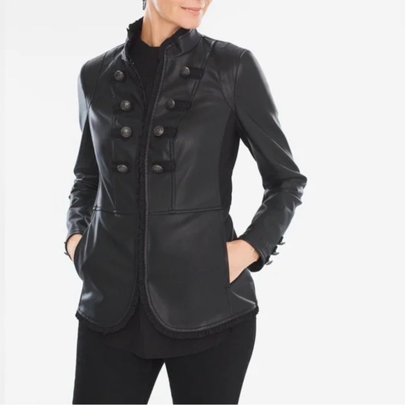 Chico's Jackets & Blazers - Chico's Elegant Black Military Leather Jacket Trendy
